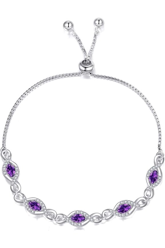 Infinity Birthstone Bracelet 925 Sterling Silver Oval Cut Gemstone Adjustable with Box Chain 6.5+2 Inch for Anniversary Birthday Women Gifts