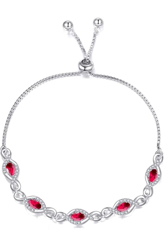 Infinity Birthstone Bracelet 925 Sterling Silver Oval Cut Gemstone Adjustable with Box Chain 6.5+2 Inch for Anniversary Birthday Women Gifts