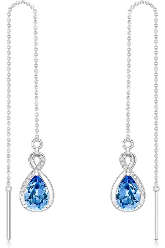 Infinity Gemstone Threader Earrings Long Chain Drop Earrings 925 Sterling Silver 12 Birthstone Birthday Jewelry Gifts for Women