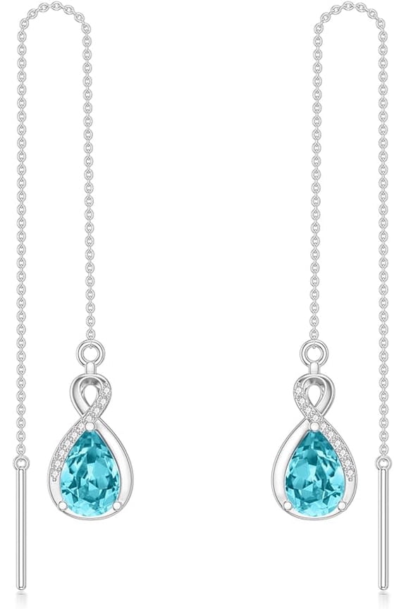Infinity Gemstone Threader Earrings Long Chain Drop Earrings 925 Sterling Silver 12 Birthstone Birthday Jewelry Gifts for Women