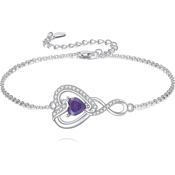DVEATR Infinity Heart Birthstone Bracelet 925 Sterling Silver Forever Love with Birthstone Adjustable Bracelet for Anniversary Birthday Women Gifts