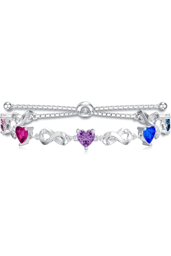 Infinity Love Heart Birthstone Bracelet 925 Sterling Silver Birthday 12 Gemstones Adjustable Bracelets Jewelry for Mother Wife