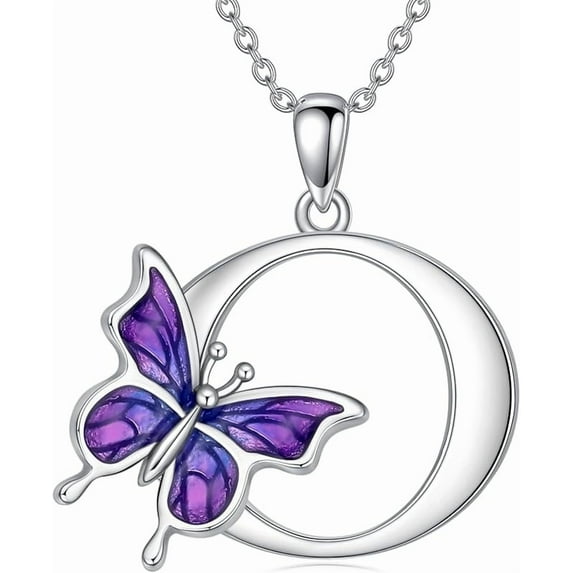 DVEATR Initial Necklace for Women 925 Sterling Silver Purple Butterfly with A-Z 26 Letters Pendant Necklace for Graduation Gifts