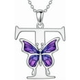 thumbnail image 1 of DVEATR Initial Necklace for Women 925 Sterling Silver Purple Butterfly with A-Z 26 Letters Pendant Necklace for Graduation Gifts, 1 of 10