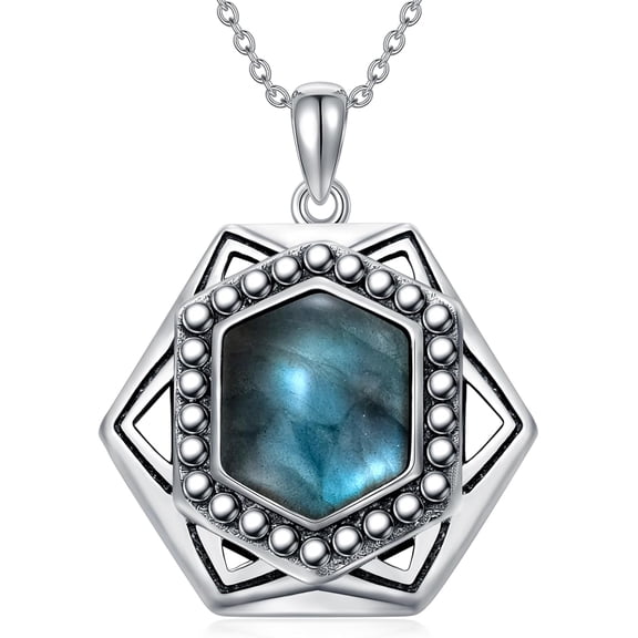 DVEATR Labradorite Necklace 925 Sterling Silver Genuine Hexagon Labradorite Genstone Pendant Southwestern Style Jewelry Gift for Women