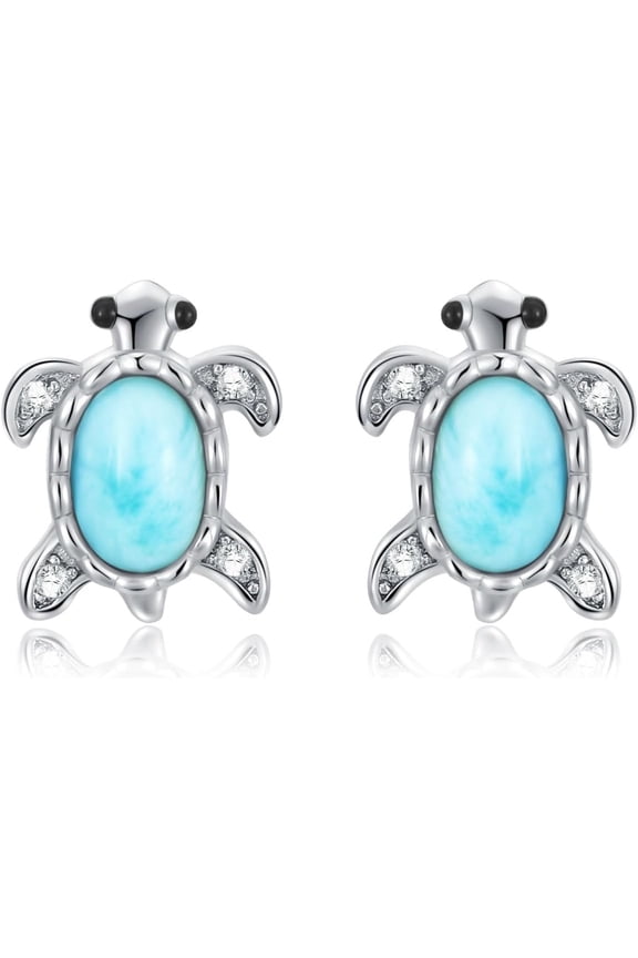 Larimar Turtle Stud Earrings 925 Sterling Silver Natural Larimar Jewelry for Women Blue Larimar Stones Earrings Jewelry for Women Teen Mother's Day