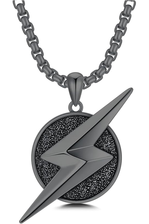 Lightning Bolt Necklace 925 Sterling Silver/18K Gold Plated/Black Lightning Jewelry for Men, with Stainless Steel Chain 22+2 Inch