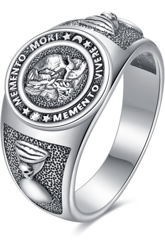 Memento Mori Ring for Men Size 9/10/11 In 925 Sterling Silver Gothic Skull Signet Ring Jewelry