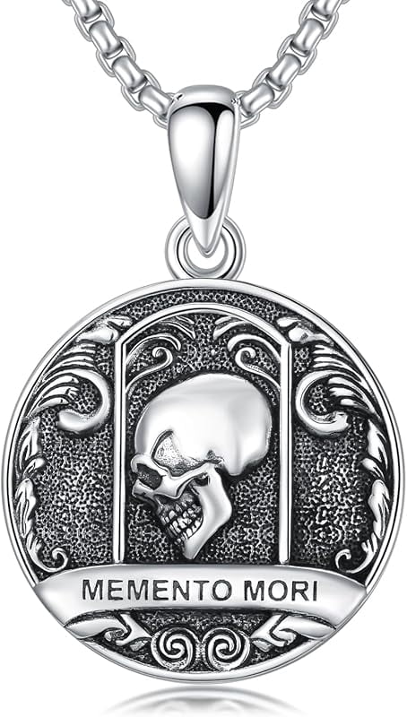 DVEATR Memento Mori Skull Necklace for Men Women in 925 Sterling Silver ...