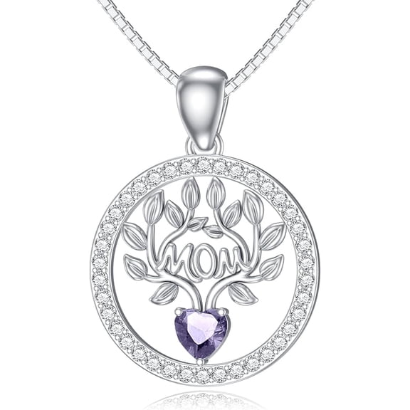DVEATR Mom Necklace Sterling Silver Tree of Life Necklace for Mother with 12 Birthstones Birthday Mothers Day Gift for Mom