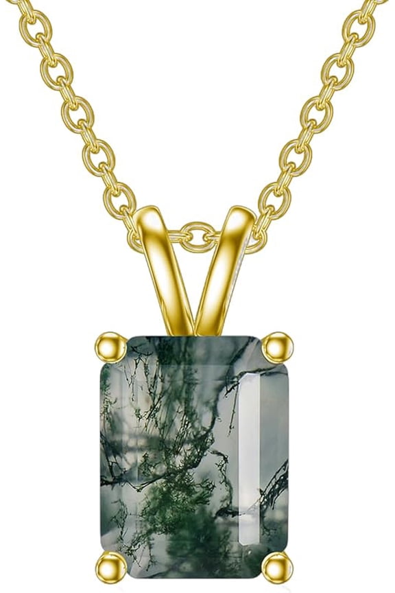 Moss Agate Necklace 925 Sterling Silver 18K Gold Plated Natural Moss Agate Necklace Green Moss Agate Necklace Natural Gemstone Jewelry for Women