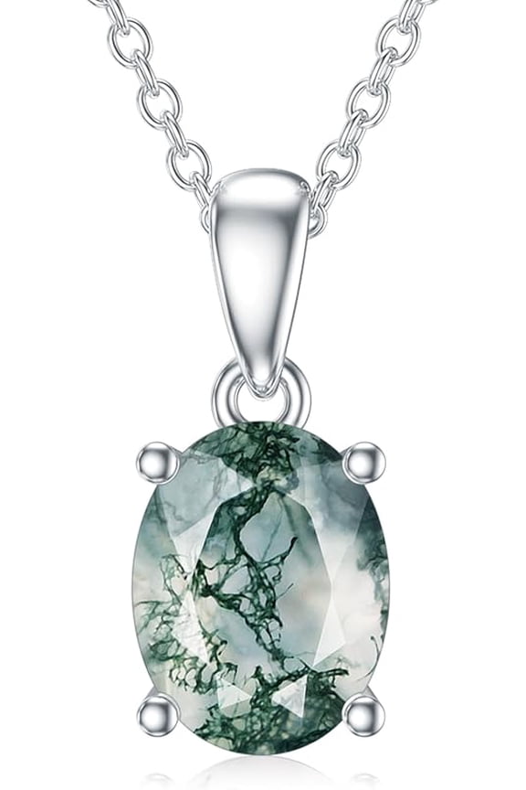 Moss Agate Necklace 925 Sterling Silver 18K Gold Plated Natural Moss Agate Necklace Green Moss Agate Necklace Natural Gemstone Jewelry for Women