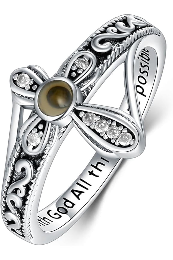 Mustard Seed Ring 925 Sterling Silver With God All Things Are Possible Lab Grown Diamond Cross Rings for Women Christian Jewelry, Size 4 to 13.5