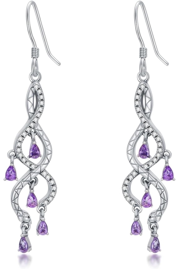 Natural Amethyst Dangle Earring for Women 925 Sterling Silver Snake Real Amethyst Earring Jewelry Gift for Her Wife Mom