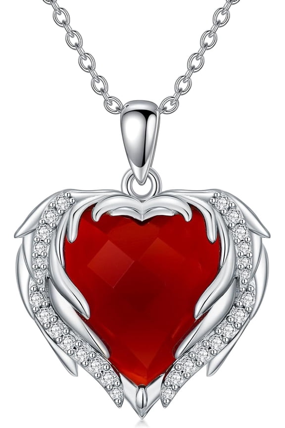 Natural Red Agate Heart Pendant Necklace for Women, 925 Sterling Silver Genuine Red Agate Jewelry Gift, Standard Sterling Silver, Red Agate