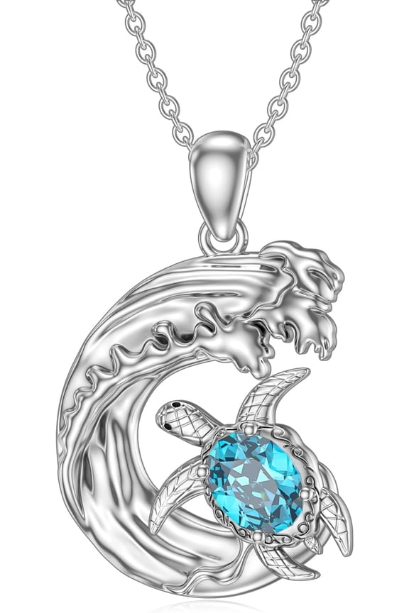 Natural Topaz Sea Turtle Necklaces for Women 925 Sterling Silver Swiss Blue Ocean Turtle Pendant Jewelry Gifts for Christmas Mothers Day