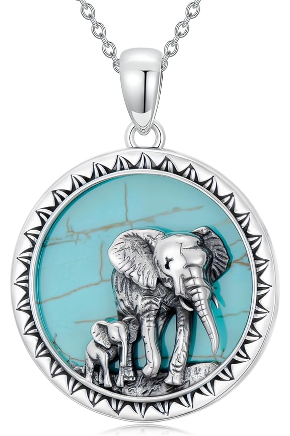 Natural Turquoise Elephant Necklace for Women 925 Sterling Silver Two Elephant Pendant Necklaces Genuine Turquoise Jewelry Gifts for Mom Wife