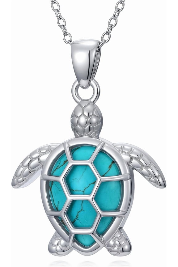 Natural Turquoise Turtle Necklace 925 Sterling Silver Sea Turtle Pendant Necklace Genuine Gemstones Turtles Jewelry for Women