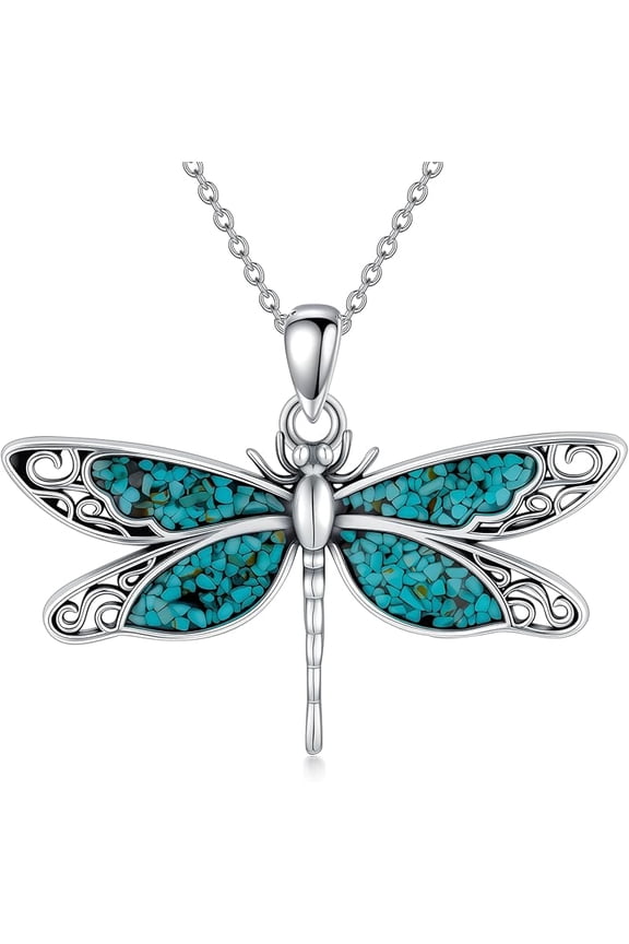 Nature Turquoise Dragonfly Necklaces 925 Sterling Silver Boho Native Vintage Necklace for Women Western Jewelry for Birthday