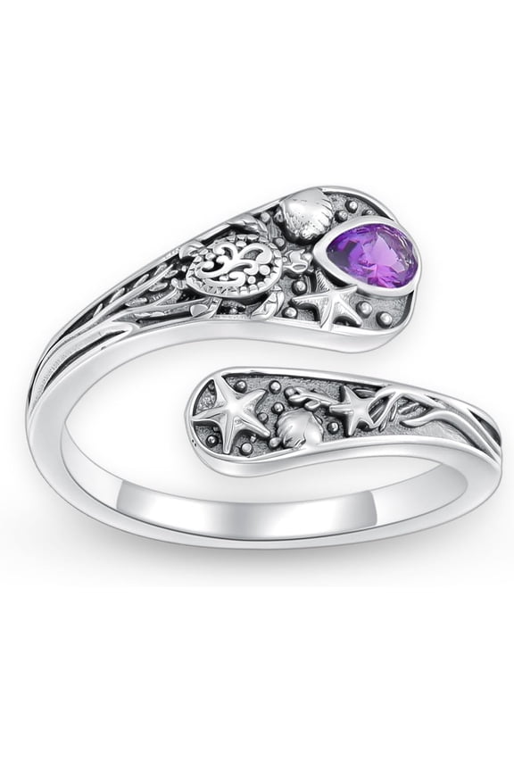 Ocean Spoon Rings for Women 925 Sterling Silver Natural Amethyst Open Adjustment Ring Ocean Lover Gift