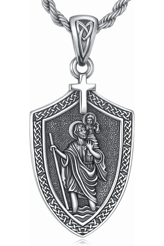 Patron Saint Christopher/Michael Necklace Sterling Silver Amulet Medal Pendant Religious Protector Jewelry for Women Men