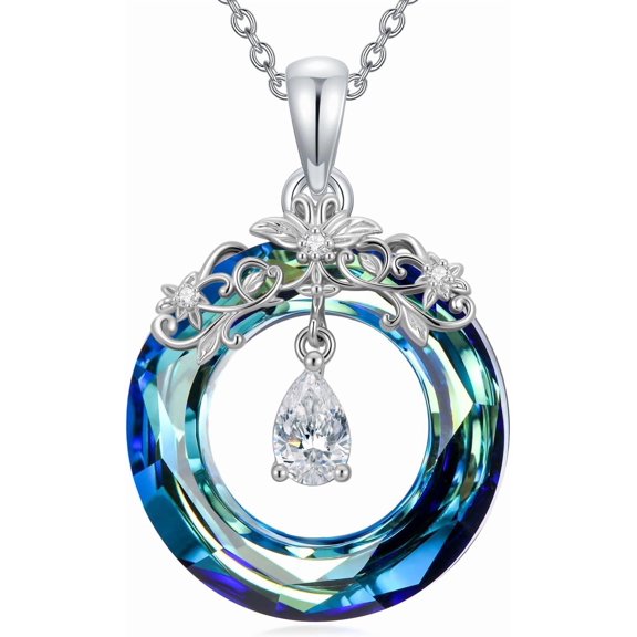DVEATR Pear-Cut Moissanite Cross/Moon Necklaces for Women, 925 Sterling Silver Pear-Cut Moissanite with Blue Crystal Pendant Necklaces for Women Mom Wife