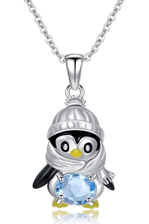 Penguin Necklace for Women 925 Sterling Silver Swiss Blue Topaz Penguin Pendant Necklace Birthday Jewelry Gifts for Daughter
