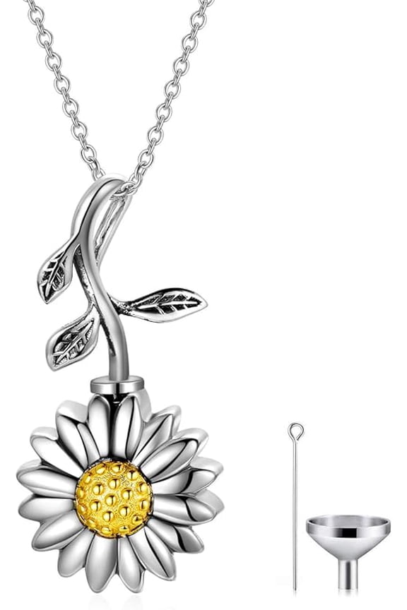 Personalized Sunflower Cremation Jewelry 925 Sterling Silver Urn Necklace Keepsake Ashes Hair Memorial Pendant Locket for Women Mom