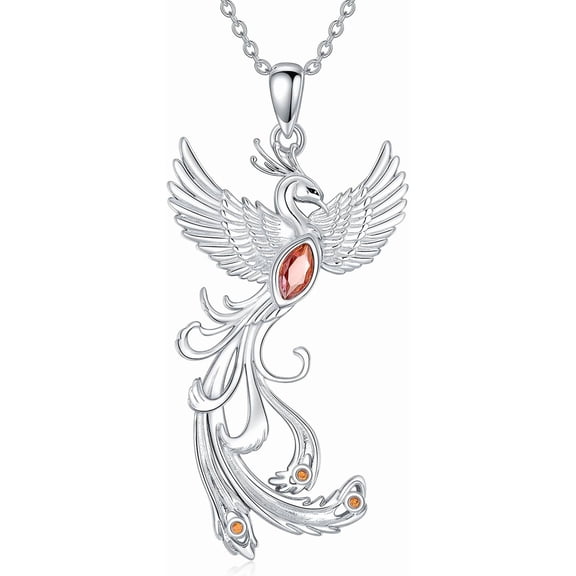 DVEATR Phoenix Necklace for Women, 925 Sterling Silver Natural Garnet Nirvana of Phoenix Pendant Necklace Symbol of Luck and Renewal Jewelry Gift for Women Daughter Girlfriend Mother Sister