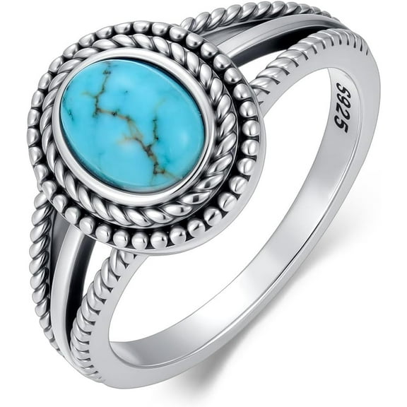 DVEATR Real Turquoise Rings for Women 925 Sterling Silver Vintage Knuckle Rings Boho Dainty Gemstone Knuckle Midi Finger Jewelry Gifts for Birthday