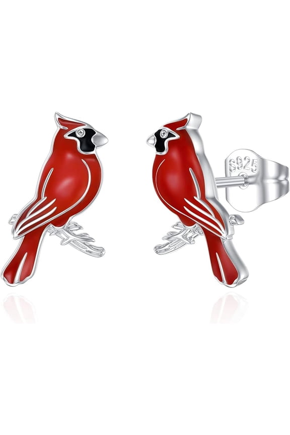 Red Cardinal/Blue Jay Bluebird Stud Earrings 925 Sterling Silver "Our Love Never Dies" Jewelry Gifts for Women Mom