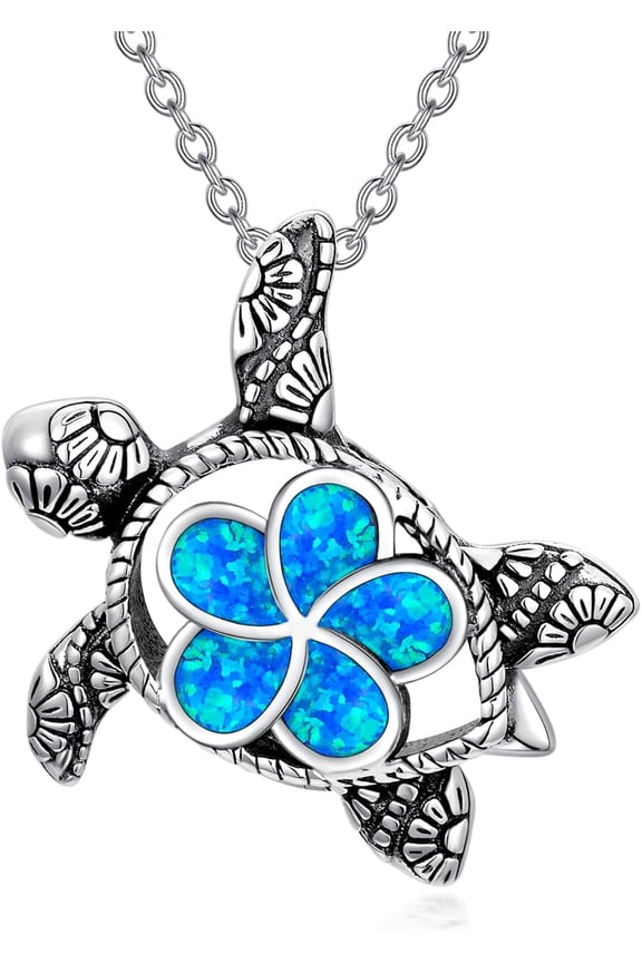 SeaTurtle Necklace for Women 925 Sterling Silver Blue Opal Turtle Jewelry Necklace Ocean Necklace SeaTurtle Gifts for Women.