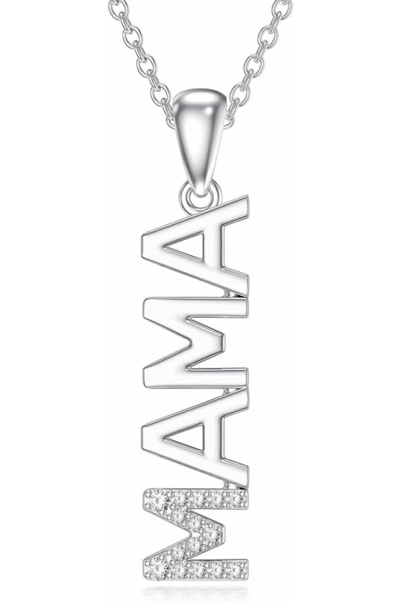 Silver Mama Necklace Gifts for New Mom Sterling Silver Mom Necklace With Lab Grown Diamond Birthday Gifts Travel Accessories for Women