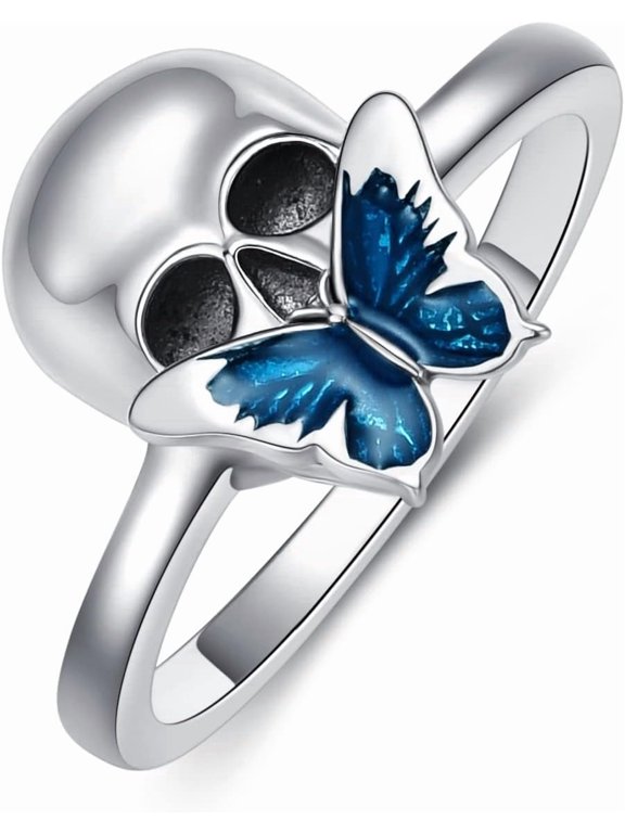 Skull Butterfly Ring 925 Sterling Silver Skull Jewelry Halloween Gift for Women Wife Mom Skull Enthusiasts Size 4 to 12