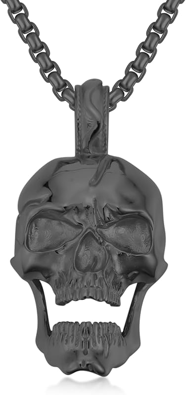 DVEATR Skull Head Necklace 925 Sterling Silver/18K Gold Plated/Black Gothic Skull Jewelry for Men, with Stainless Steel Chain 22+2 Inch