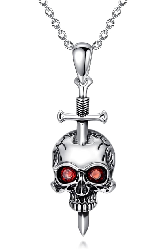 Skull Necklace for Women Gothic Sword Skull Pendant Necklace Sterling Silver Jewelry Halloween Gifts
