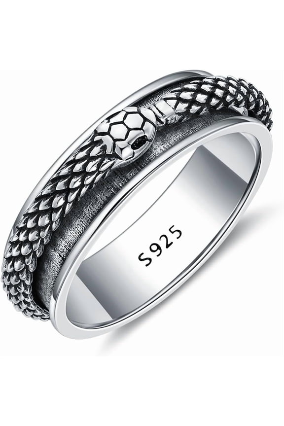 DVEATR Snake Spinner Ring 925 Sterling Silver Unique Snake Design Anxiety Fidget Ring 6mm for Men Women