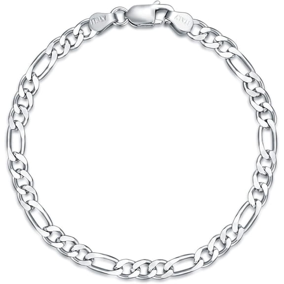 DVEATR Solid 925 Sterling Silver 2.5MM/4MM Figaro Chain Bracelet for Men Women,with Lobster Claw Clasp,Made in Italy 6.5/7/7.5/8 Inch
