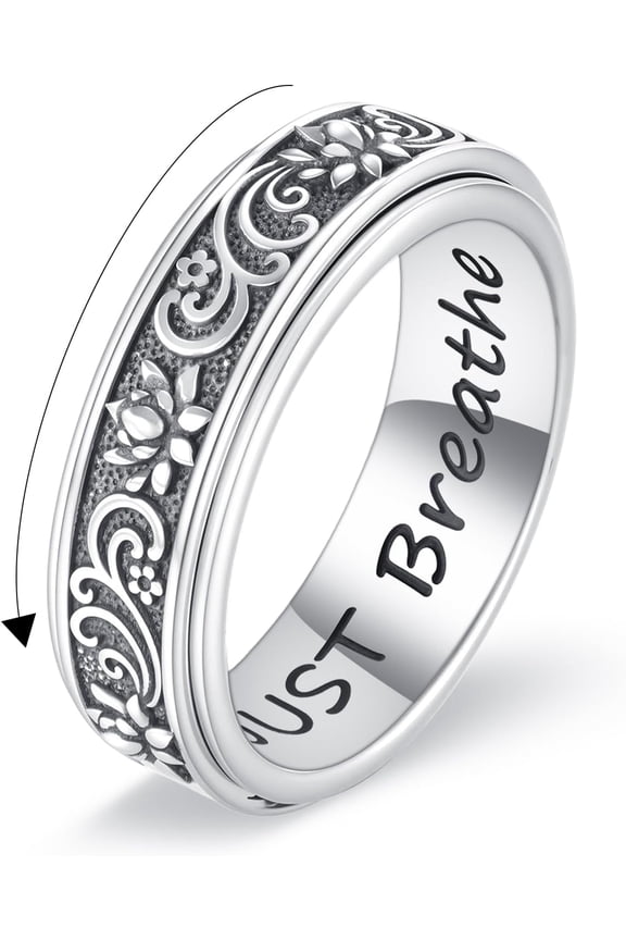Spinner Fidget Anxiety Ring 925 Sterling Silver Lotus Anxiety Relieve Rings Stress Worry Relieving Boredom ADHD Autism Band Jewelry Gifts for Women Men