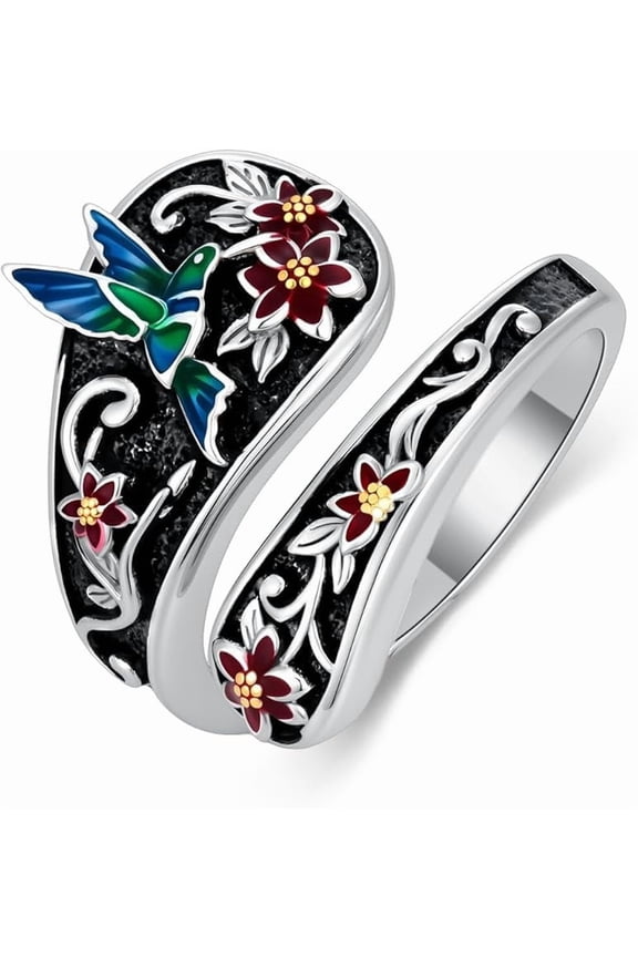 Spoon Ring for Women 925 Sterling Silver Spoon Rings Adjustable Oxidized Vintage Thumb Rings Sunflower Hummingbird Butterfly Bee Cardinal Jewelry Gifts for Women Men