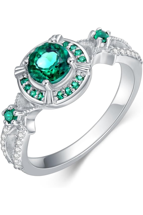Starfish Rings for Women 925 Sterling Silver with Lab-Created Emerald for Her