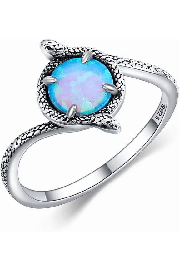 Sterling Silver 7 * 7MM Opal Ring for Women Men,Snake Ring for Women Men Real Genuine Round-Cut Halo Opal Engagement Ring Opal Ring For Her Him-1