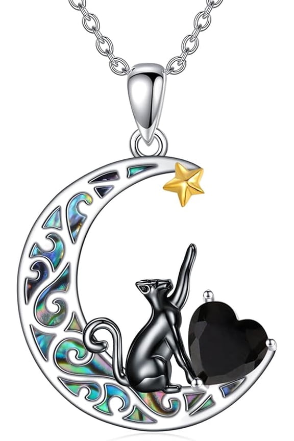 Sterling Silver Black Cat Necklaces for Women with 12 Birthstones Birthday Jewelry for Girlfriend Wife Daughter Mom