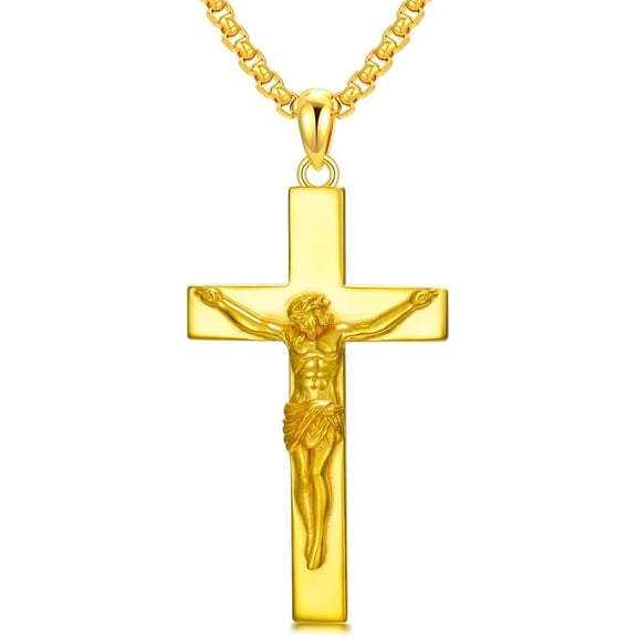 DVEATR Sterling Silver Crucifix Cross Necklace for Men Women, 22+2 inch Stainless Steel Chain, Religious Gift for Husband Father Brother