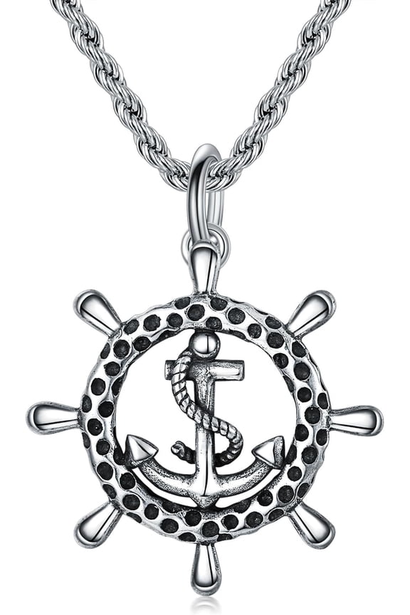 Sterling Silver Navy Rudder Anchor Pendant for Men Women Pirates of the Caribbean Medallion Navy Rudder Anchor Pendant Necklace Nautical Jewelry Gifts for Travelers Graduates Sailors