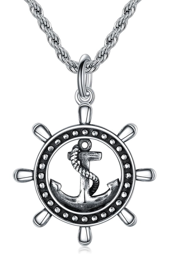 Sterling Silver Navy Rudder Anchor Pendant for Men Women Pirates of the Caribbean Necklace Navy Rudder Anchor Pendant Necklace Nautical Jewelry Gifts for Travelers Graduates Sailors