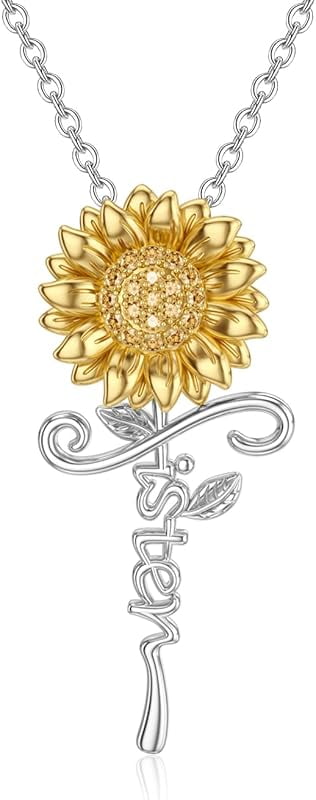 DVEATR Sterling Silver Sunflower & Rose Flower Butterfly & Lotus Pendant - Sister & Friendship Gift for Women