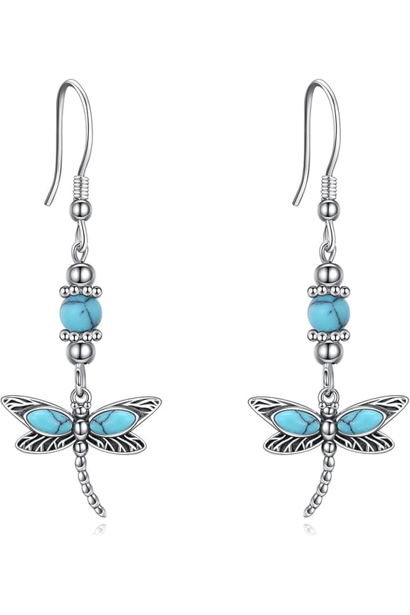 Sterling Silver Turquoise Earrings for Women Animals Dragonfly Owl Feather Turtle Butterfly Dangle Earrings Western Bohemia Jewelry Birthday Mothers Day Gifts for Mom
