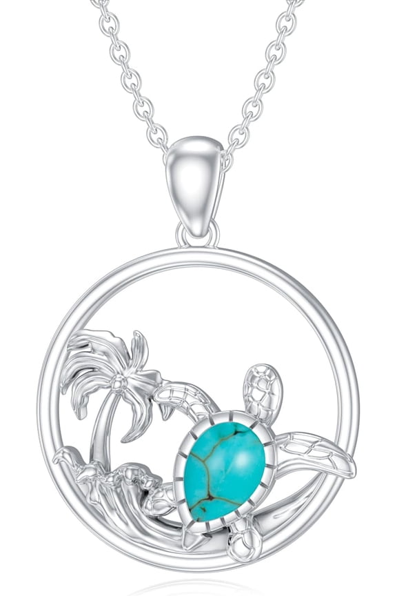 Sterling Silver Turquoise Turtle Necklace, 925 Silver Women's Jewelry, Hypoallergenic, Size 22 mm Pendant, 18+2 inch Adjustable Chain, Ideal Gift for Her