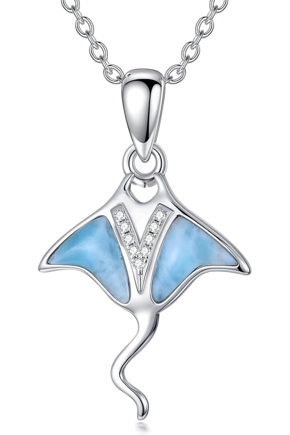 Stingray Necklace 925 Sterling Silver Larimar Gemstone Manta Ray Pendant Ocean Animal Jewelry Gifts for Women